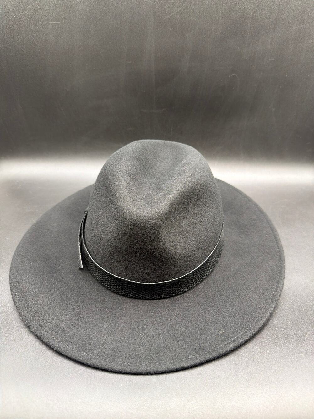 Vintage 70s 80s Importina Bollman Black 100% Wool Fedora Snakeskin Hat 57cm sz M